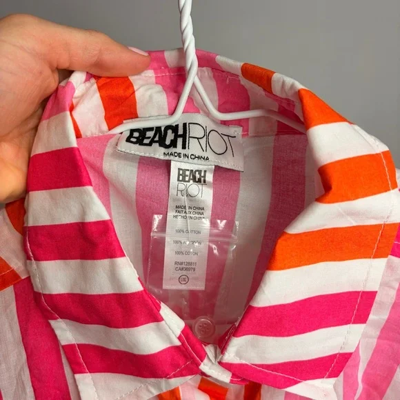 Beach Riot NWOT Womens L/XL Pink & Orange Striped Button-Up Shirt Swim Cover - Picture 6 of 10